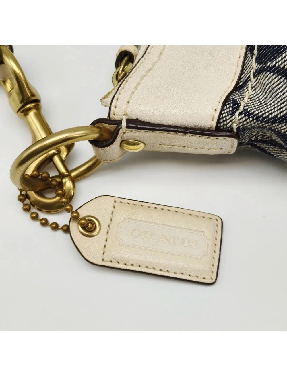 Coach Signature Denim Canvas Crossbody Bag Blue Ivory Leather